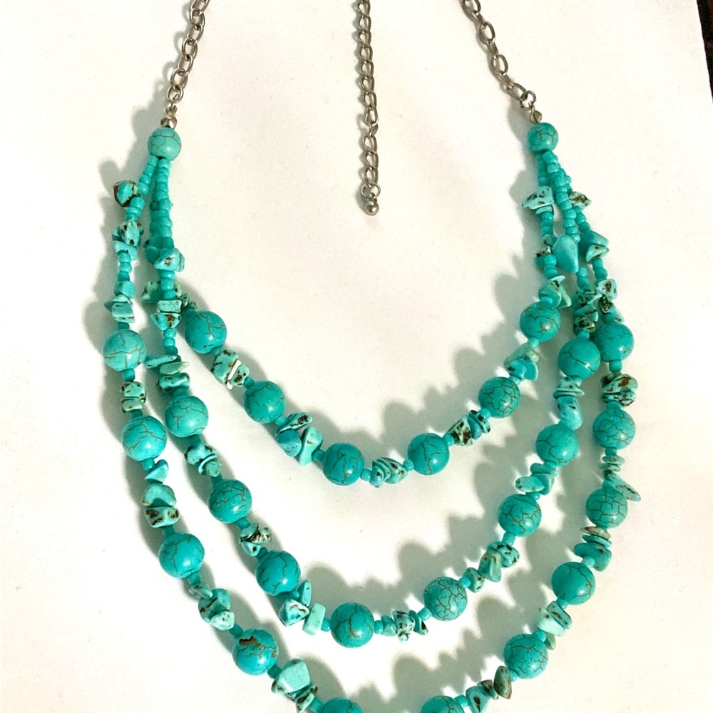 Turquoise 3 Strand Beaded Necklace New